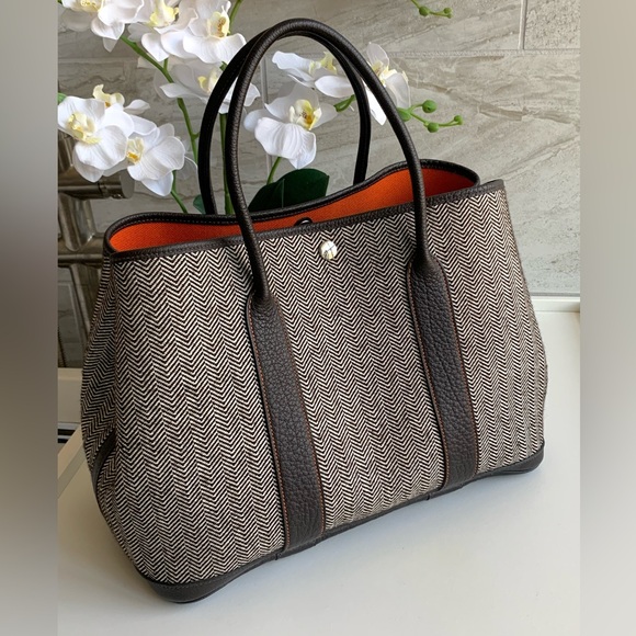 ❌SOLD❌Authentic HERMES Buffalo Leather and Chevron Wool Garden Party 36 Bag. - Picture 5 of 15